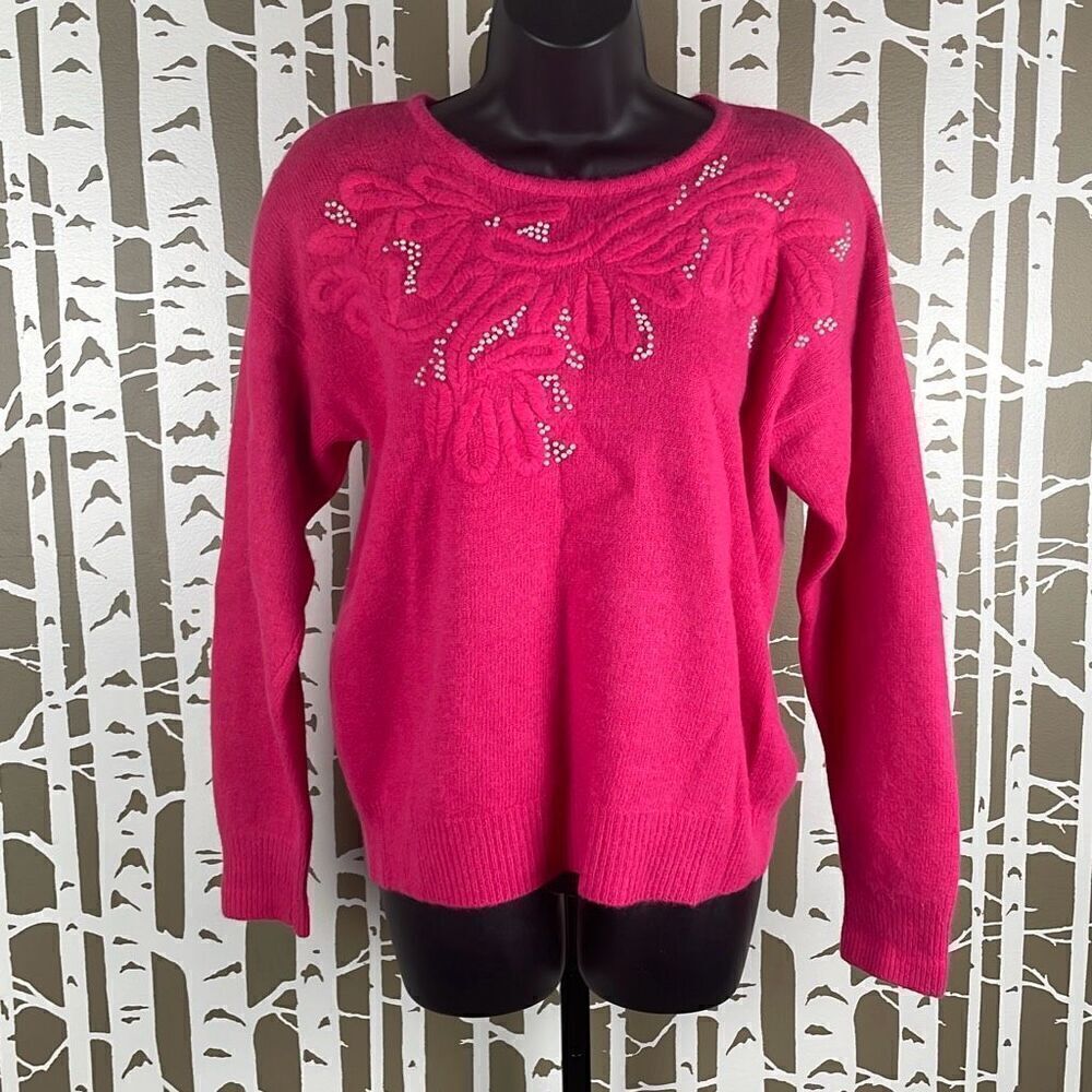 Vintage 80’s Cezanne Angora Blend Pearl Accent Sweater L